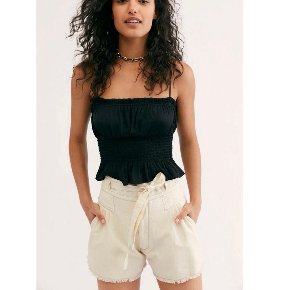 Free People Penny Shorts Cream High Rise Raw Frayed Hem Cotton Boho